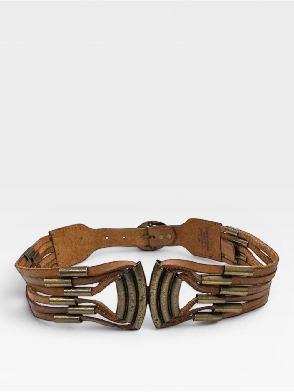 Lucky Penny Boho Belt Small Brown Leather Western Boho Brass Tone Anthropologie